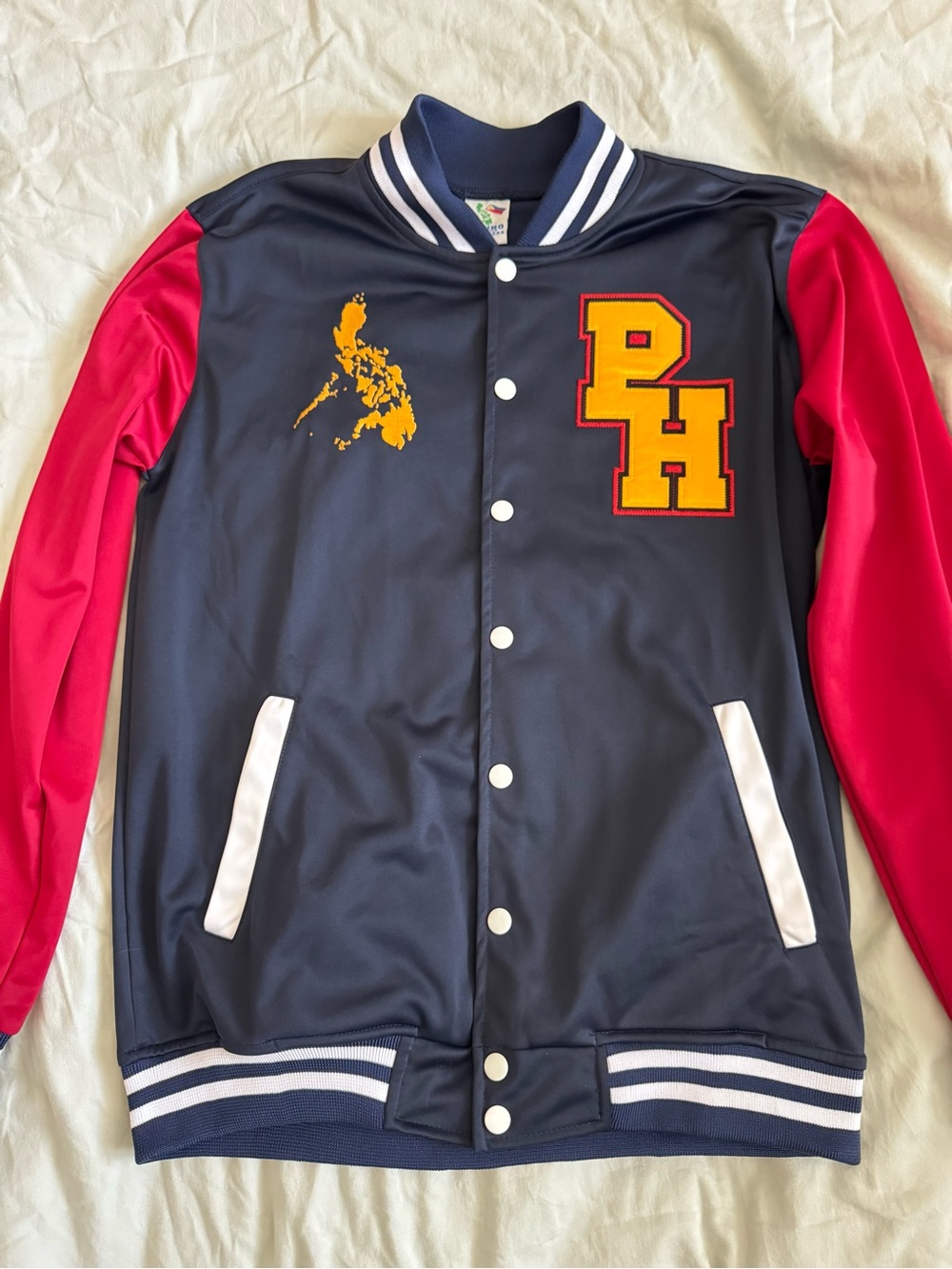 Philippines Athletic Jacket in Navy with Red Sleeves adult size small